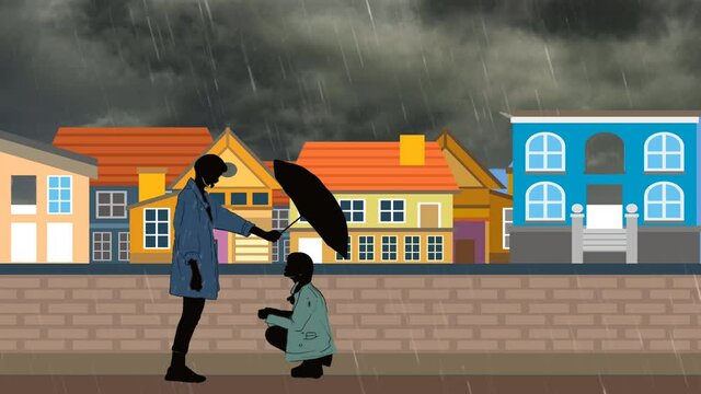 【創作】彼女に傘を差しだす男性
[Creation] A man holding an umbrella to her