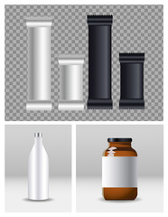 Fototapeta premium sachets packing product and bottles