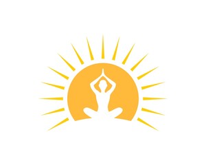 Yoga meditation with sunbeam behind