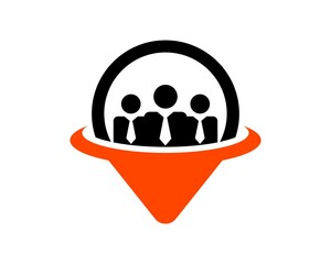 Pin location with people and swoosh