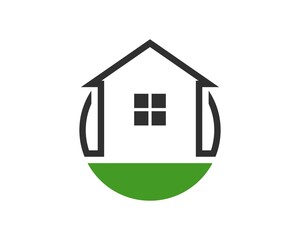 Abstract house line and green grass with circle shape