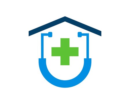 House with stethoscope and healthy symbol
