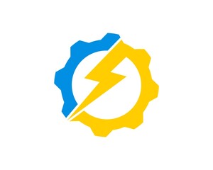 Yellow and blue gear with lightning