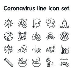 coronavirus line icon set. Included icons as Wuhan, virus, outbreak, contagious, contagion, infection and more.
