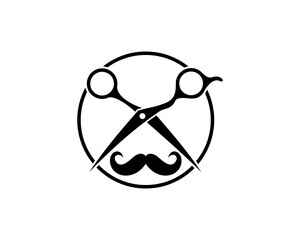 Mustache with shears inside the circle