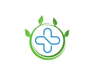 Circle green twigs with medical symbol line in the middle