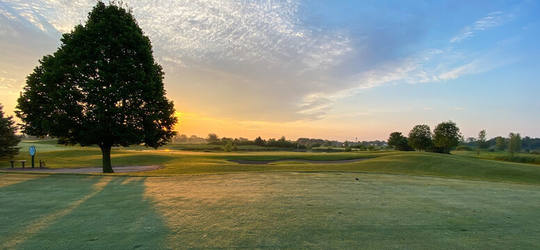 Sunrise On Golf Course Tee Box Green