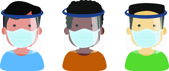 Small kids with facemask and face shield protection - isolated