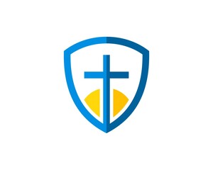 Obraz premium Blue shield with cross and sun