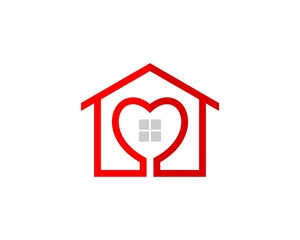 Red house line with heart shape in the middle