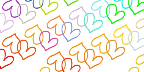 Light Multicolor vector background with Shining hearts.