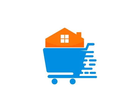 Fast shop with cart and house above