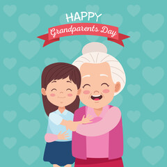 cute happy grandmother with granddaughter and lettering