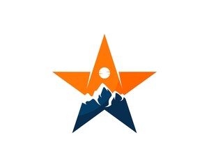 Orange and blue star with mountain inside