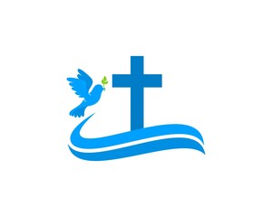 Blue cross with wave and pigeon