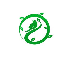Circle green twigs with singing bird on the top