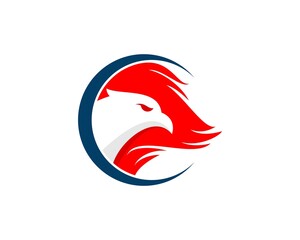Circle swoosh with eagle head and fire