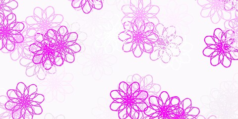 Light Pink vector doodle template with flowers.