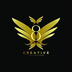 Number 8 Luxury Gold Thin Wing Logo Template