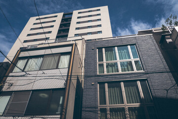 Building with beautiful windows, city of Tokyo Japan.