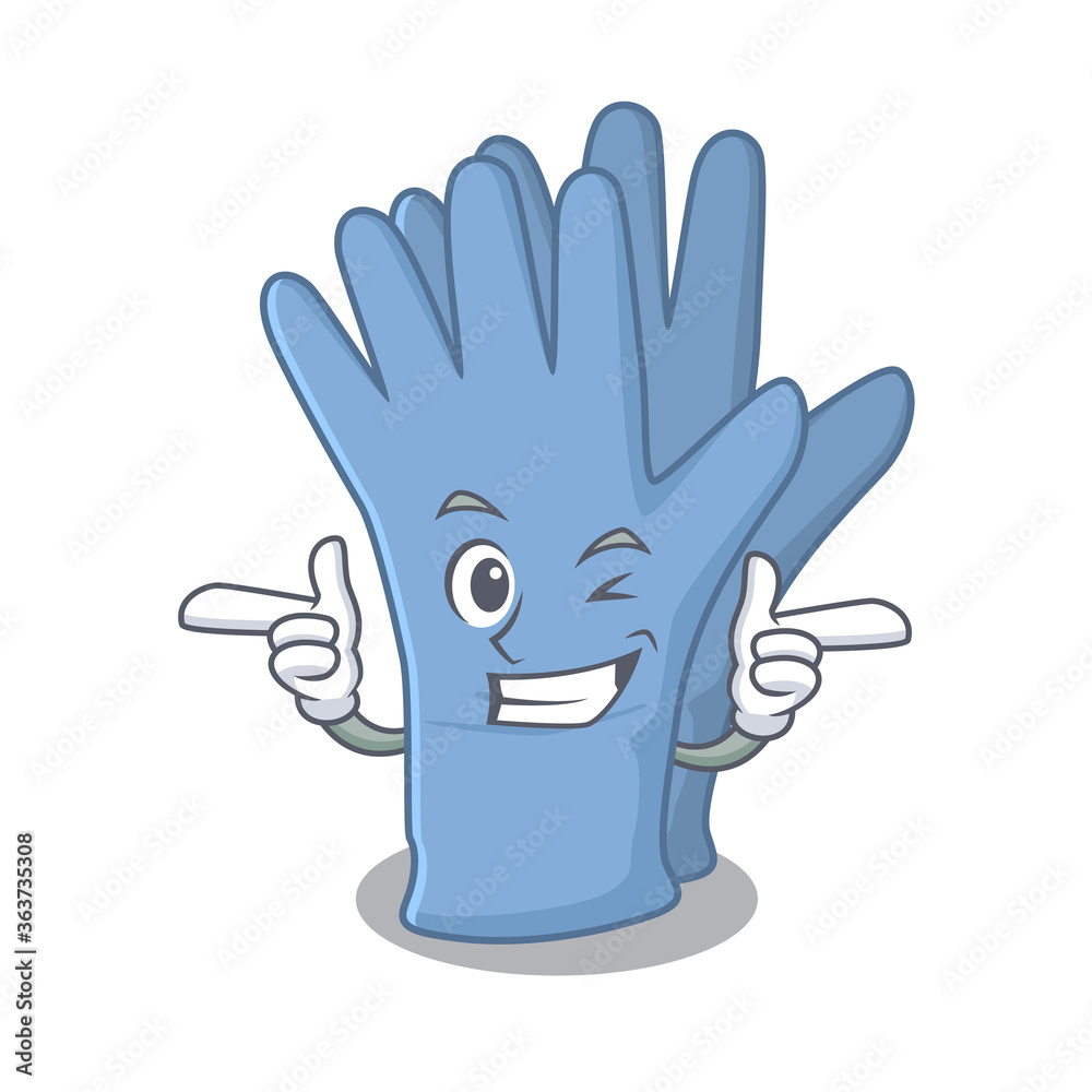 Poster Cartoon design of medical gloves showing funny face with wink eye