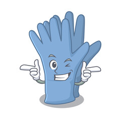 Cartoon design of medical gloves showing funny face with wink eye