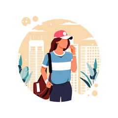 portrait of girl posing in stylish outfits, flat design concept, vector illustration