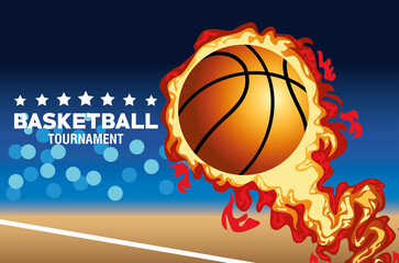 Fototapeta na wymiar basketball sport poster with balloon on fire
