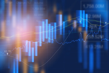 business analysis and financial graph and stock market report in blue tone for economic background