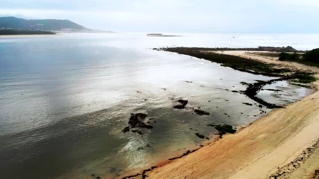 View of empty beach in Galicia during the coronavirus pandemic. Spain