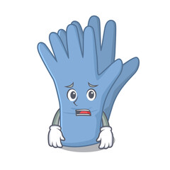 Cartoon design style of medical gloves having worried face