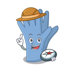 mascot design concept of medical gloves explorer using a compass in the forest