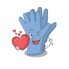 A sweet medical gloves cartoon character style holding a big heart