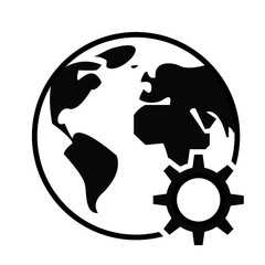 Globe With Gear Black and White Vector Design for Icon, Symbol, Graphic Resource, Template, Business, Science, and Logo