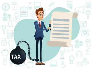 elegant businessman with tax shackle and document