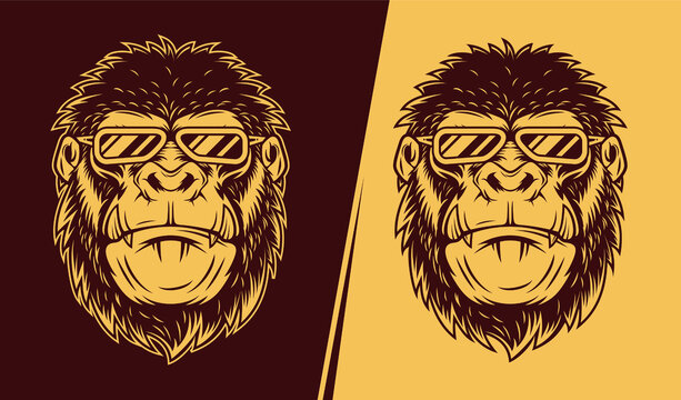illustration of angry gorilla wearing glasses and hat were smoking