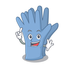 Medical gloves caricature design style with one finger gesture