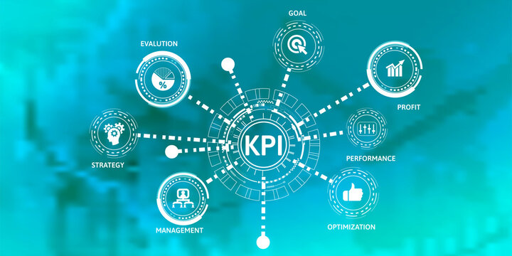 Digital online marketing banner with icons for business contents.