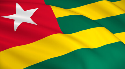 Togo National Flag (Togolese flag) - Waving background illustration. Highly detailed realistic 3D rendering