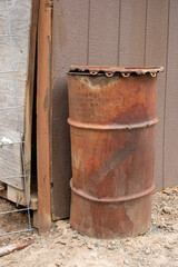 Vintage transmission fluid barrel full of a creosote and oil mixture found on a ranch in Oregon. It was commonly used to preserve wood and now needs safe disposal.