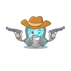 Cartoon character cowboy of respirator mask with guns