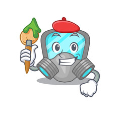 An artistic respirator mask artist mascot design paint using a brush