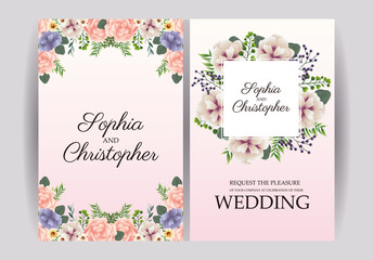 wedding Invitation with squares floral frames
