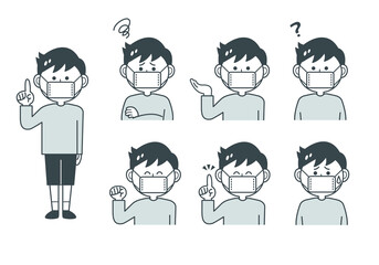色々な表情のマスクをした男の子　セット