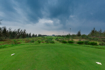 golf course with clouds on a gloomy day