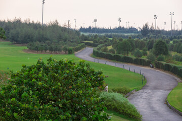 Curvy pathway beside golf course
