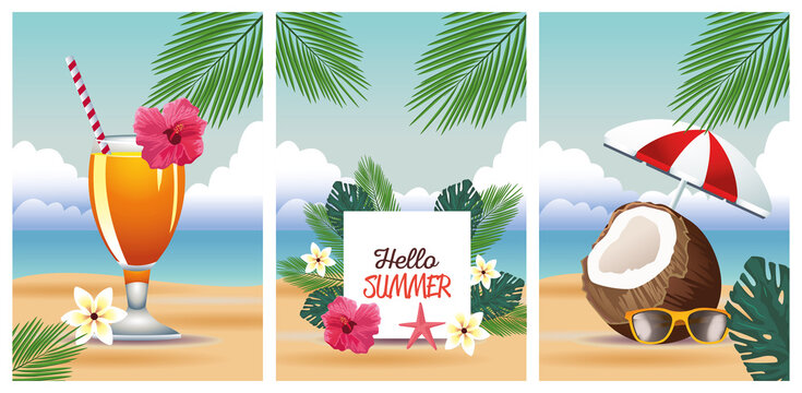 hello summer season holiday with set scenes