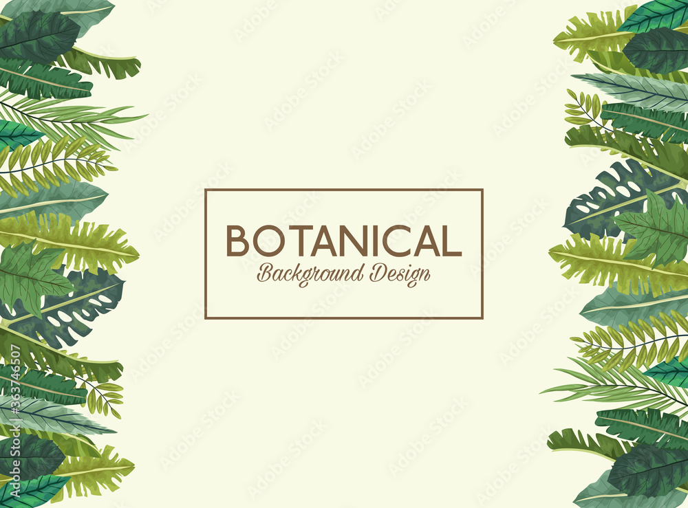 Poster tropical leafs and lettering botanical background design