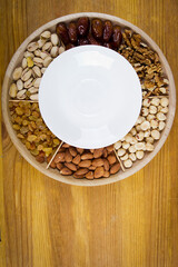 Set of nuts and dried fruits.