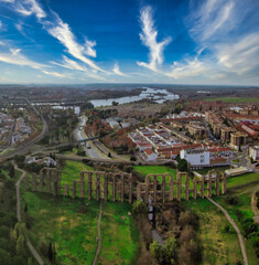 Aerial view in Merida, historical city of Extremadura,Spain. Drone Photo